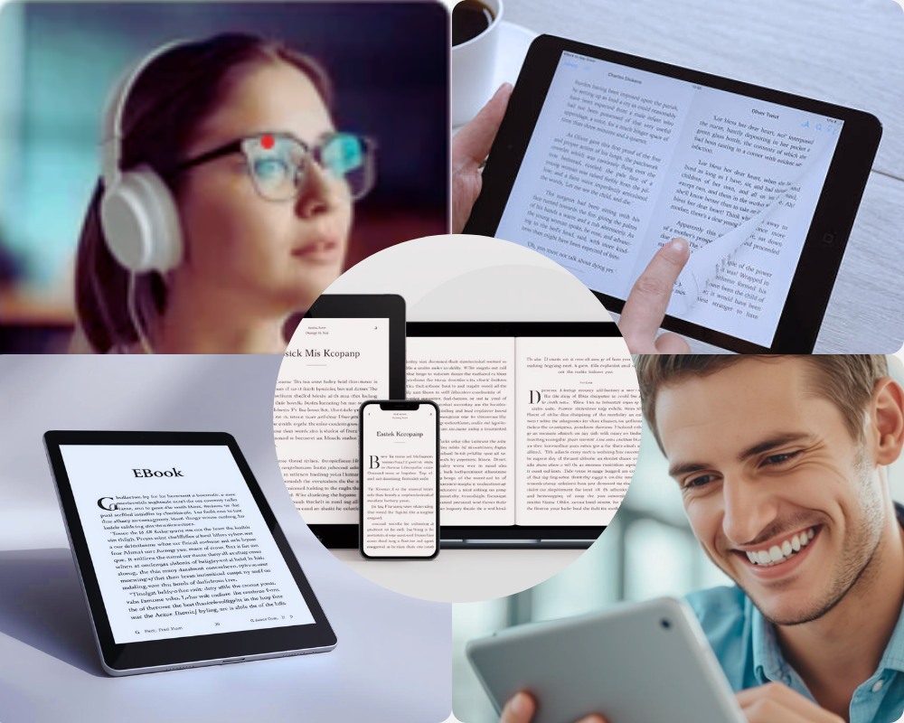 User enjoying the best audiobook experience on laptop phone and tablet using the best audiobook platform in India for reading and listening.